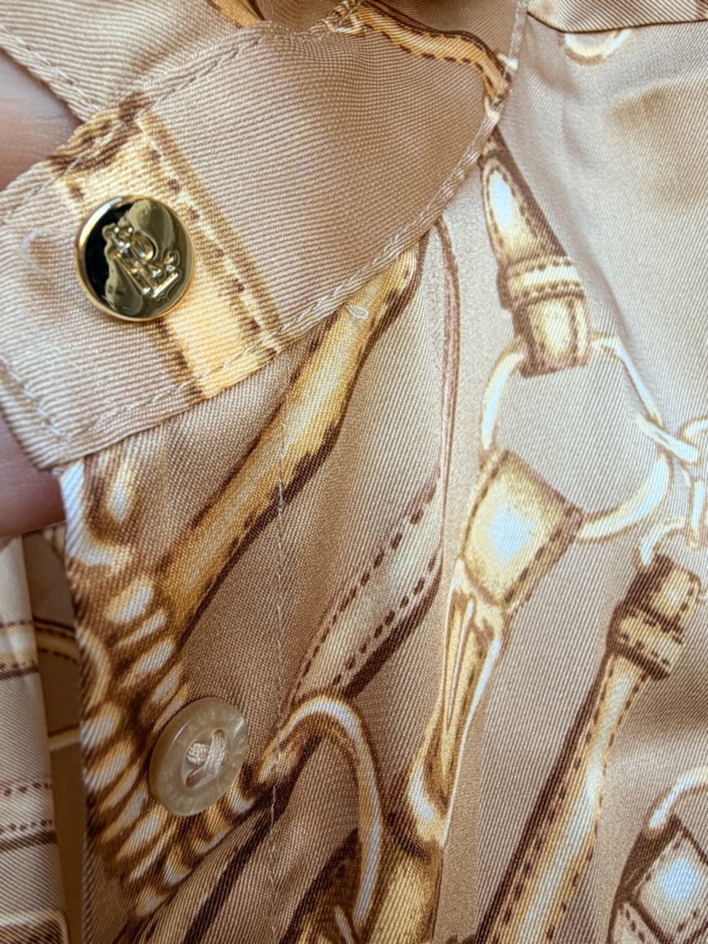 Ralph Lauren Beige Midi Dress with Gold Equestrian Twill Shirtdress - Picture 5 of 9